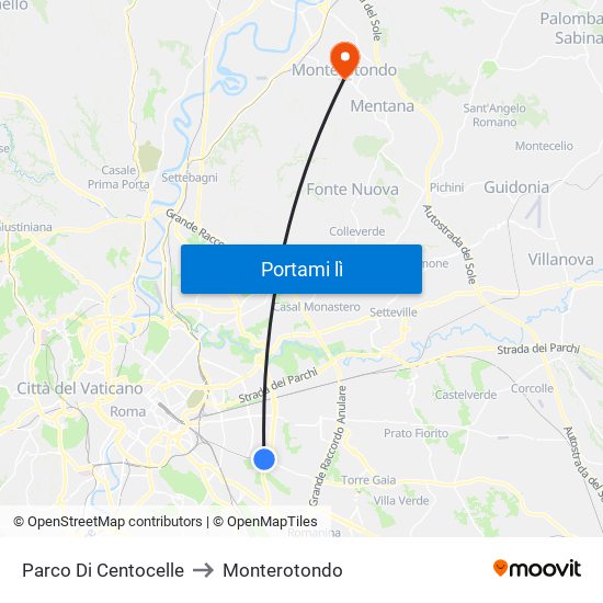 Parco Di Centocelle to Monterotondo map