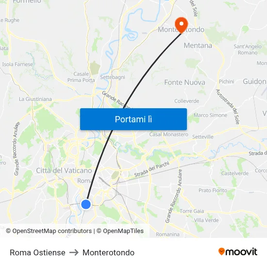 Roma Ostiense to Monterotondo map