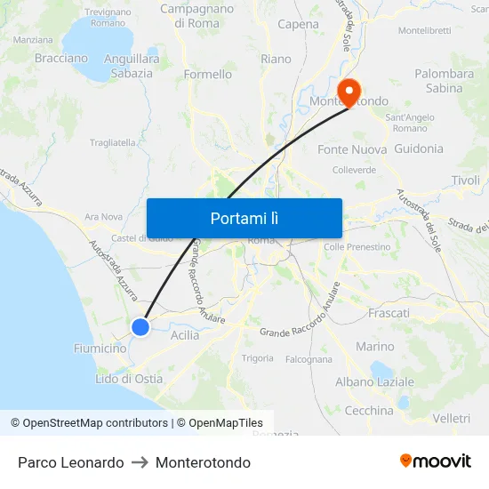 Parco Leonardo to Monterotondo map