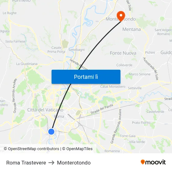 Roma Trastevere to Monterotondo map