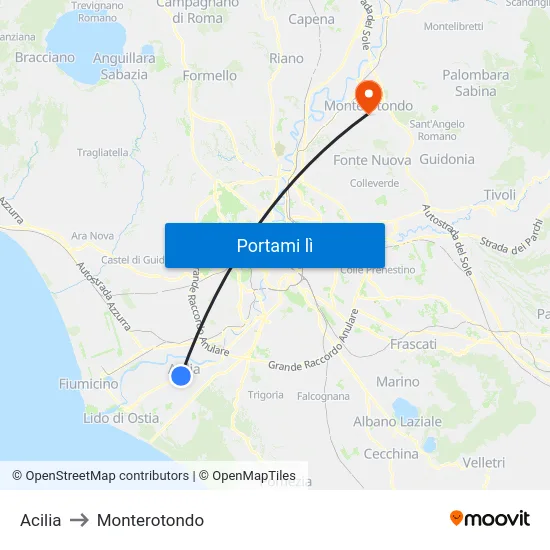 Acilia to Monterotondo map