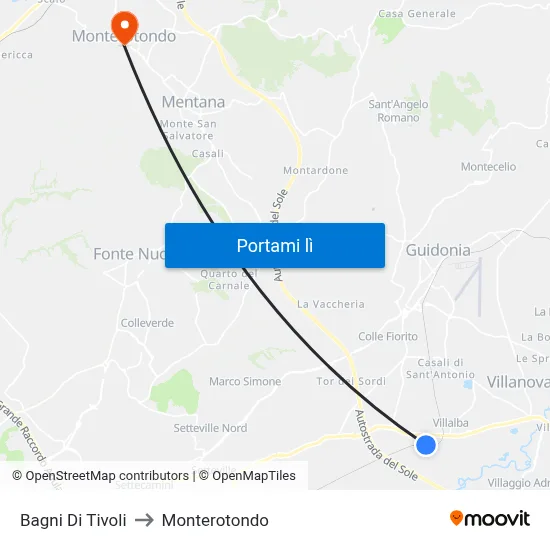 Bagni Di Tivoli to Monterotondo map