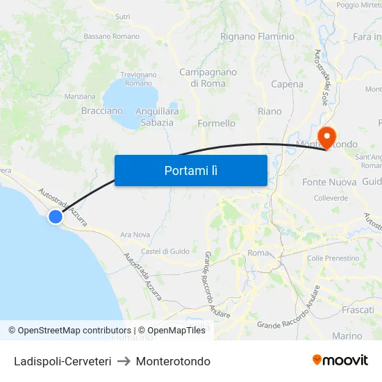Ladispoli-Cerveteri to Monterotondo map