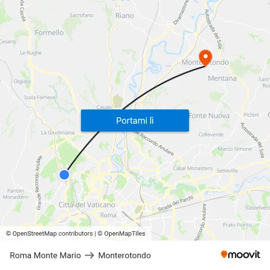 Roma Monte Mario to Monterotondo map