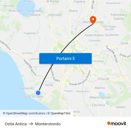 Ostia Antica to Monterotondo map