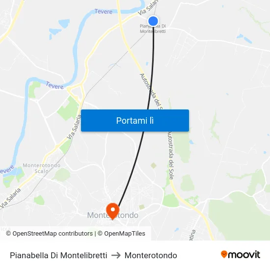 Pianabella Di Montelibretti to Monterotondo map