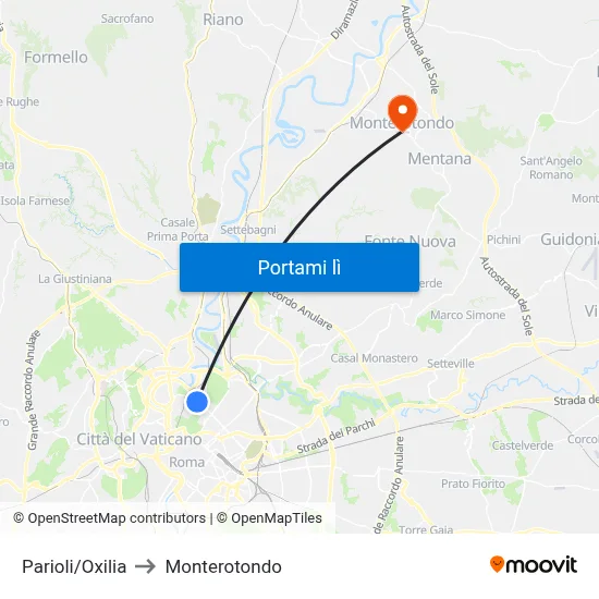 Parioli/Oxilia to Monterotondo map