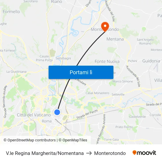 V.le Regina Margherita/Nomentana to Monterotondo map