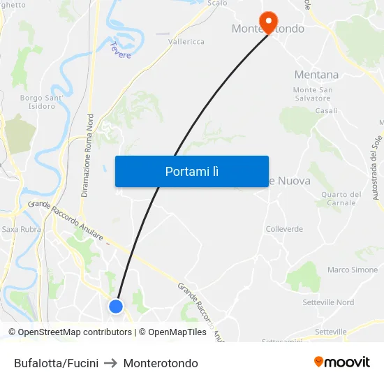 Bufalotta/Fucini to Monterotondo map