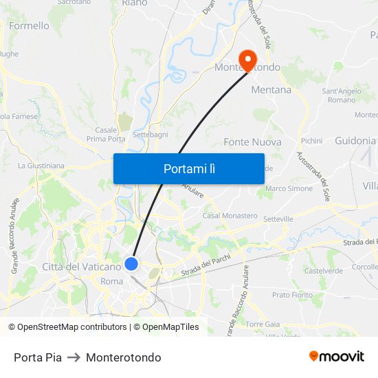 Porta Pia to Monterotondo map