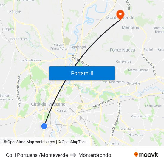 Colli Portuensi/Monteverde to Monterotondo map