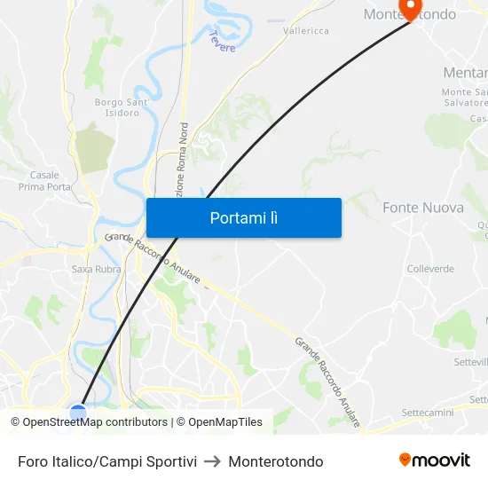 Foro Italico/Campi Sportivi to Monterotondo map