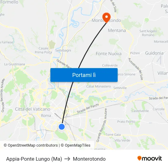 Appia-Ponte Lungo (Ma) to Monterotondo map