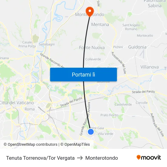 Tenuta Torrenova/Tor Vergata to Monterotondo map