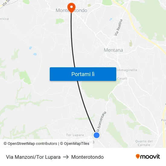 Via Manzoni/Tor Lupara to Monterotondo map