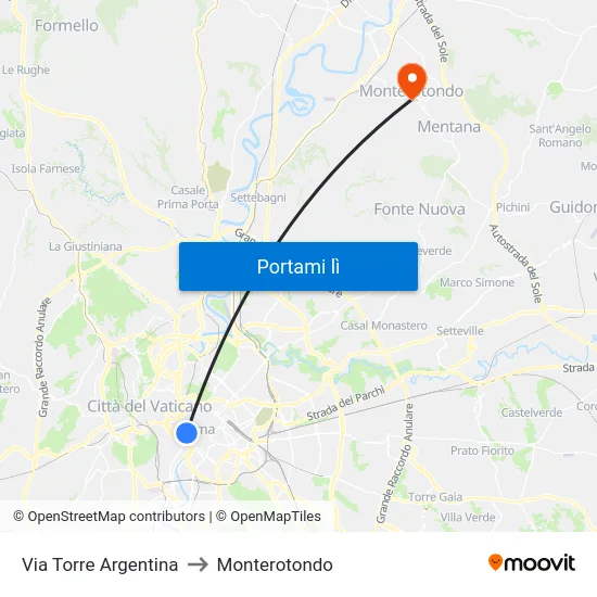 Via Torre Argentina to Monterotondo map