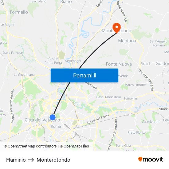 Flaminio to Monterotondo map