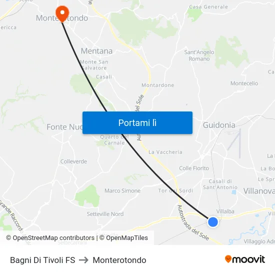 Bagni Di Tivoli FS to Monterotondo map
