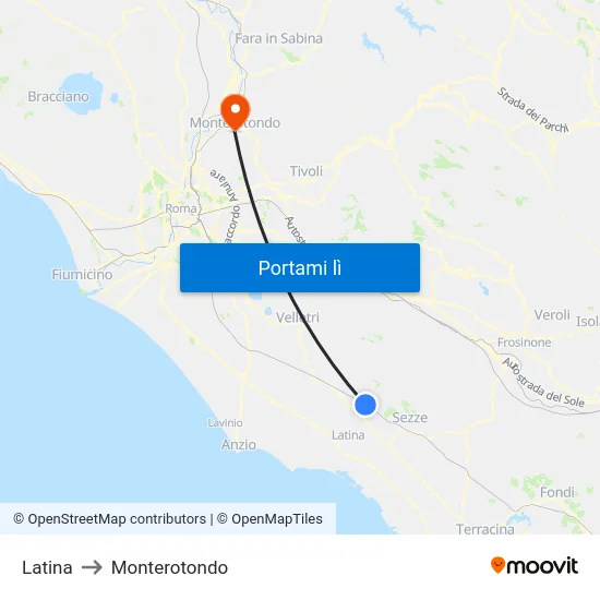 Latina to Monterotondo map