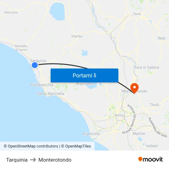 Tarquinia to Monterotondo map
