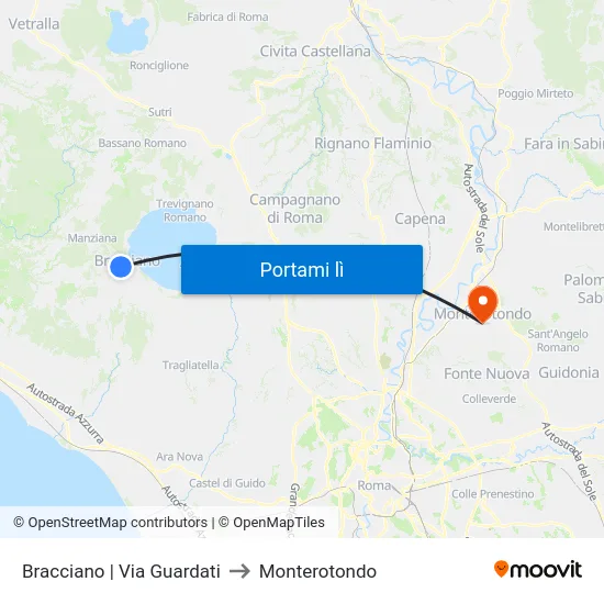 Bracciano | Via Guardati to Monterotondo map