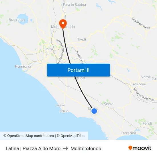Latina | Piazza Aldo Moro to Monterotondo map