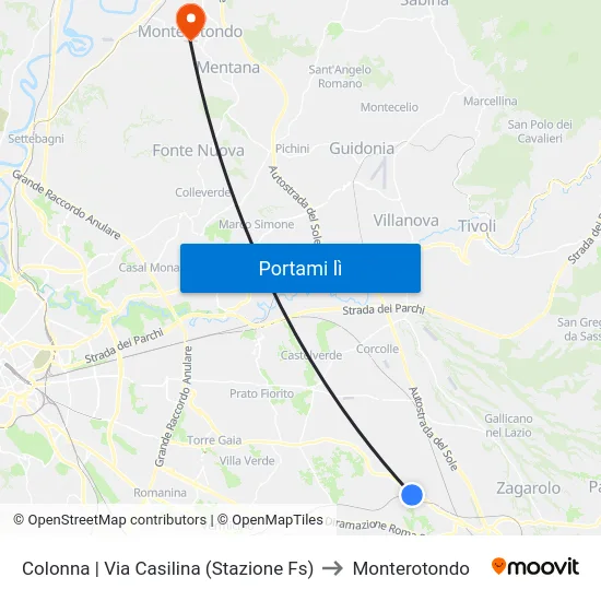 Colonna | Via Casilina (Stazione Fs) to Monterotondo map