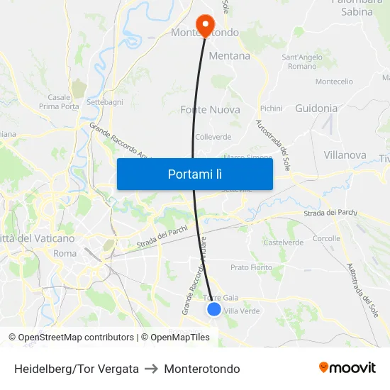 Heidelberg/Tor Vergata to Monterotondo map