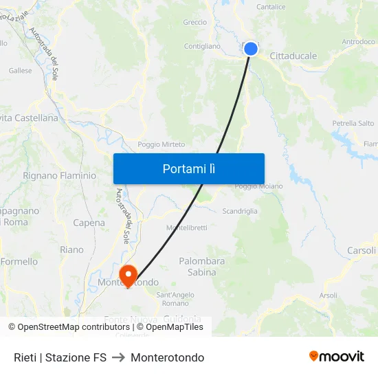 Rieti | Stazione FS to Monterotondo map