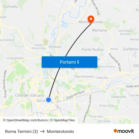 Roma Termini (3) to Monterotondo map