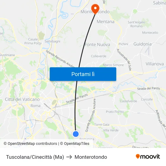 Tuscolana/Cinecittà (Ma) to Monterotondo map