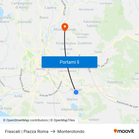 Frascati | Piazza Roma to Monterotondo map