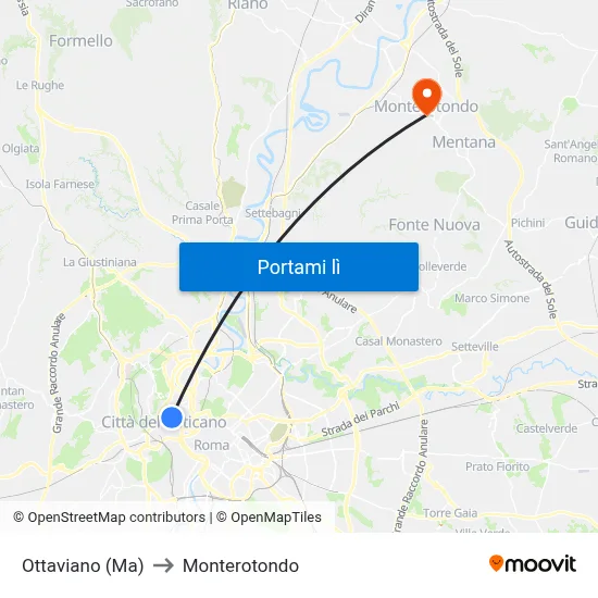 Ottaviano (Ma) to Monterotondo map