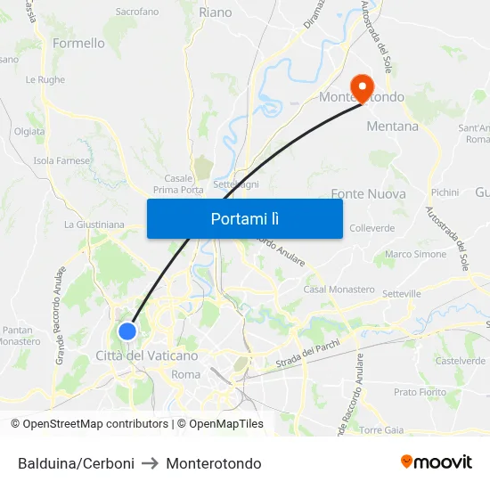 Balduina/Cerboni to Monterotondo map