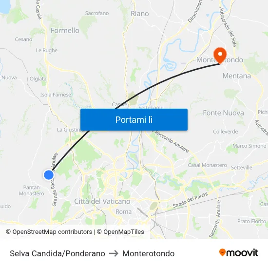 Selva Candida/Ponderano to Monterotondo map