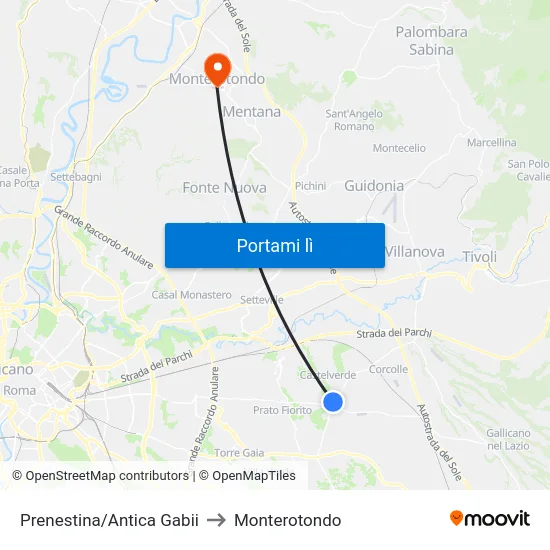 Prenestina/Antica Gabii to Monterotondo map