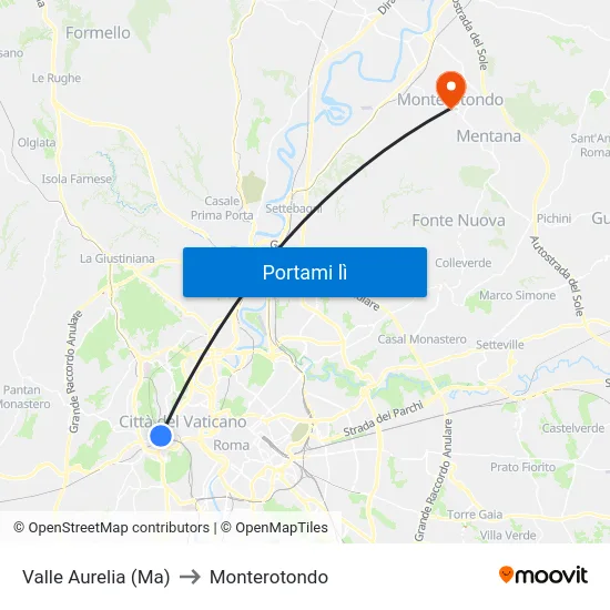 Valle Aurelia (Ma) to Monterotondo map