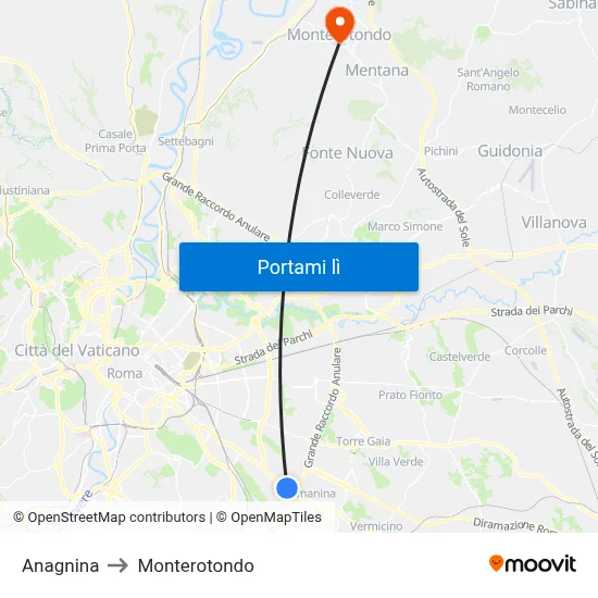 Anagnina to Monterotondo map