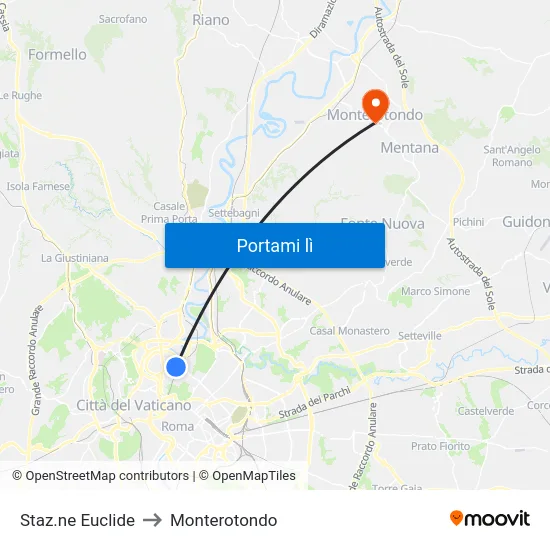 Staz.ne Euclide to Monterotondo map