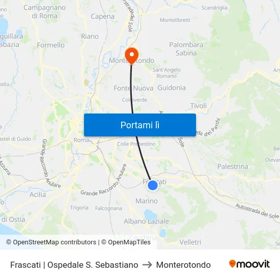 Frascati | Ospedale S. Sebastiano to Monterotondo map