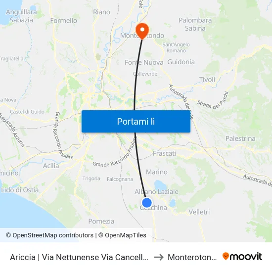Ariccia | Via Nettunense Via Cancelliera to Monterotondo map