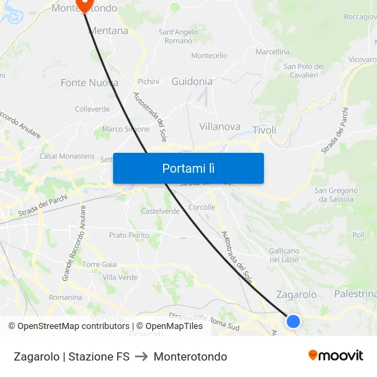 Zagarolo | Stazione FS to Monterotondo map