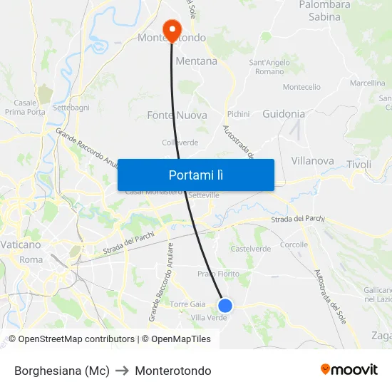 Borghesiana (Mc) to Monterotondo map