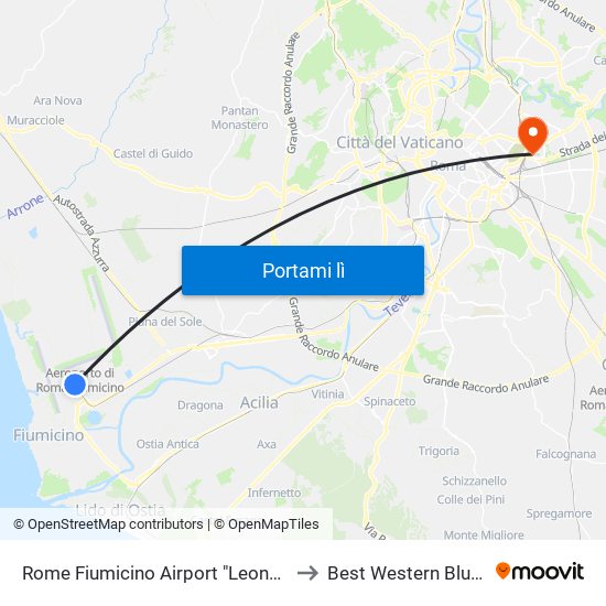 Rome Fiumicino Airport "Leonardo Da Vinci" (Fco) to Best Western Blu Hotel Roma map