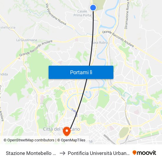 Stazione Montebello (Rv) to Pontificia Università Urbaniana map