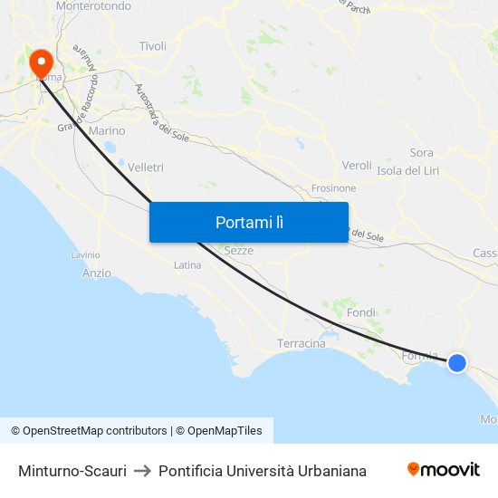 Minturno-Scauri to Pontificia Università Urbaniana map