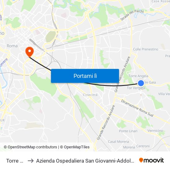 Torre Angela to Azienda Ospedaliera San Giovanni-Addolorata (Presidio S.Giovanni) map