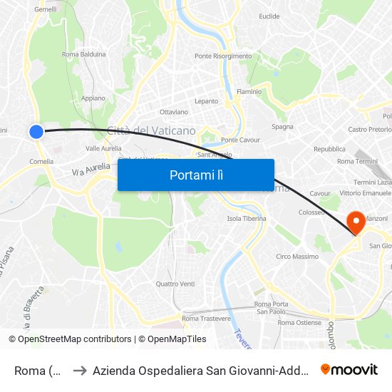 Roma (Cornelia) to Azienda Ospedaliera San Giovanni-Addolorata (Presidio S.Giovanni) map