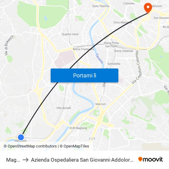 Magliana to Azienda Ospedaliera San Giovanni-Addolorata (Presidio S.Giovanni) map