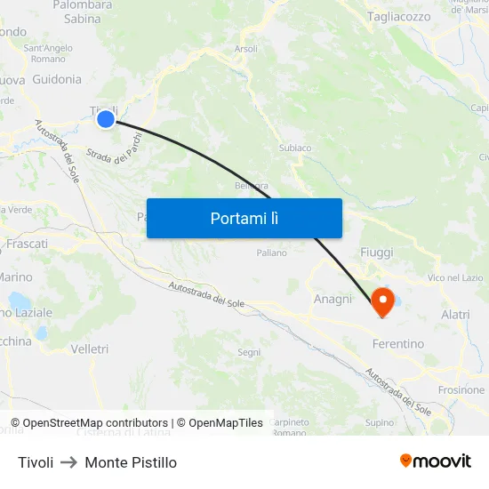 Tivoli to Monte Pistillo map